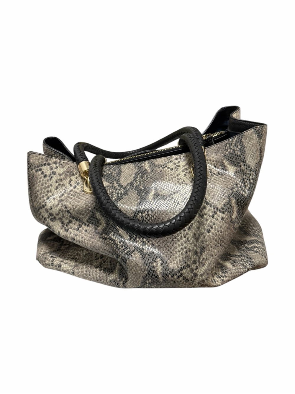Cole Haan Taupe/Charcoal Reptile Leather Shoulder Handbag - Picture 2 of 10